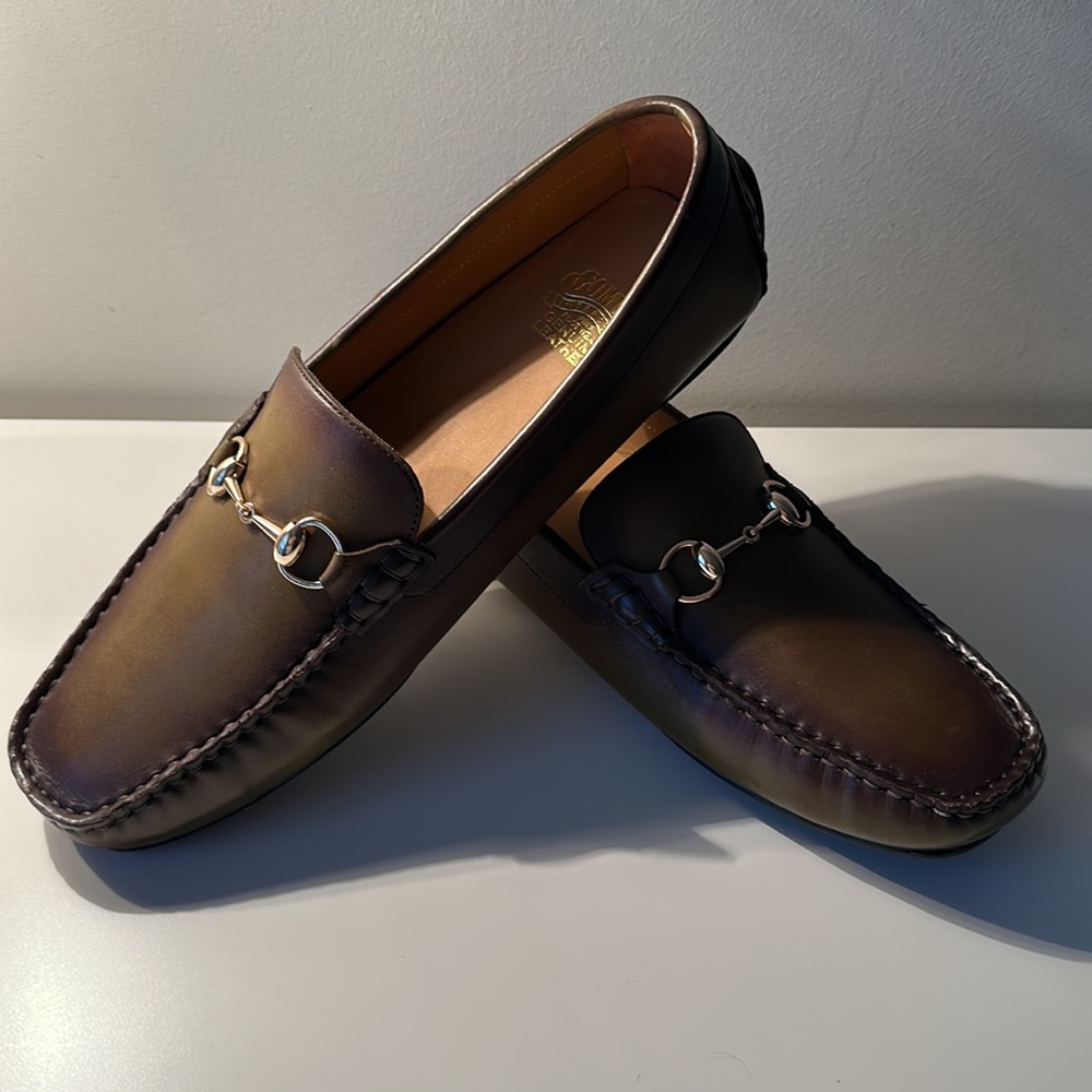 New green patina premium leather driver shoes size 45